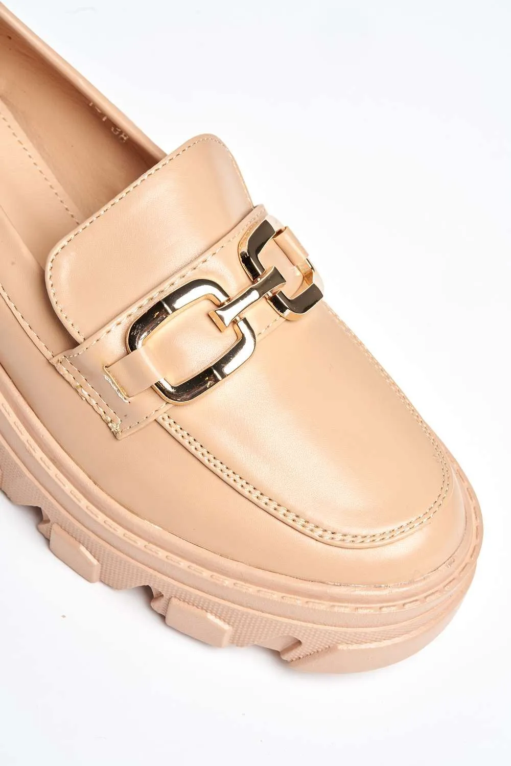 Lorena Chunky Sole Chain Detail Loafers in Cream