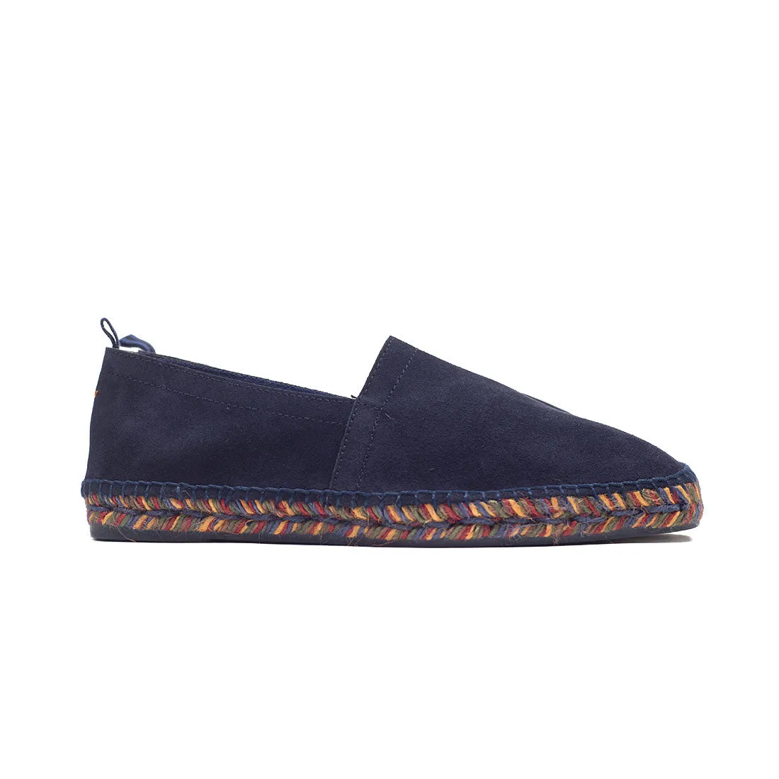 Navy suede espadrilles with multicolor soles